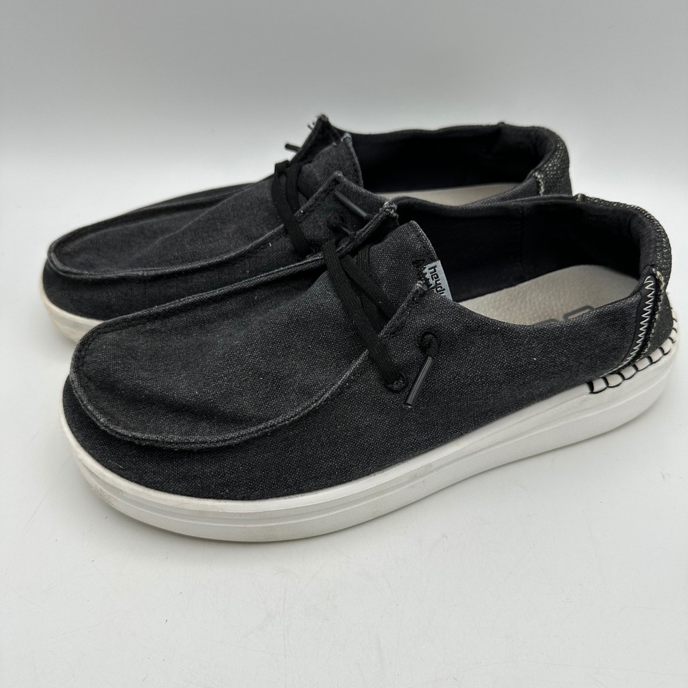 Hey Dude Wendy Rise Loafers Womens 8 Black Canvas Sparkle Platform Slip On Shoes